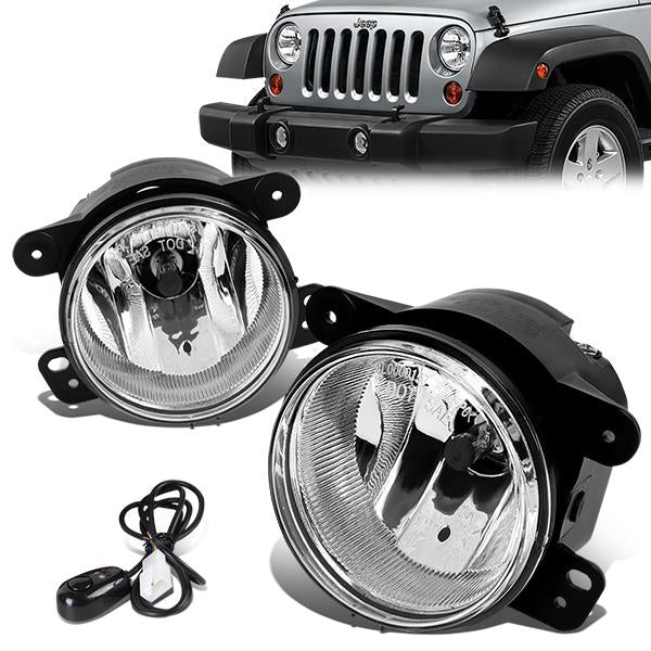 DNA Motoring, 05-10 Chrysler 300 PT Cruiser Journey 07-18 Jeep Wrangler Clear Lens Fog Lights - w/Switch