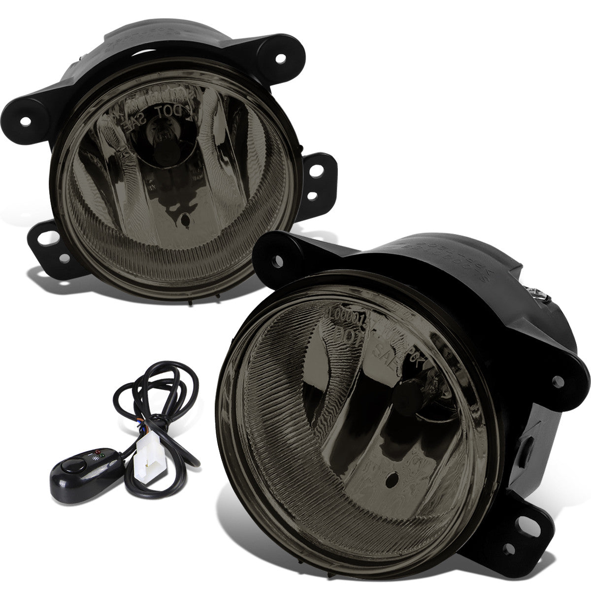 DNA Motoring, 05-10 Chrysler 300 PT Cruiser Journey 07-18 Jeep Wrangler Smoked Lens Fog Lights - w/Switch