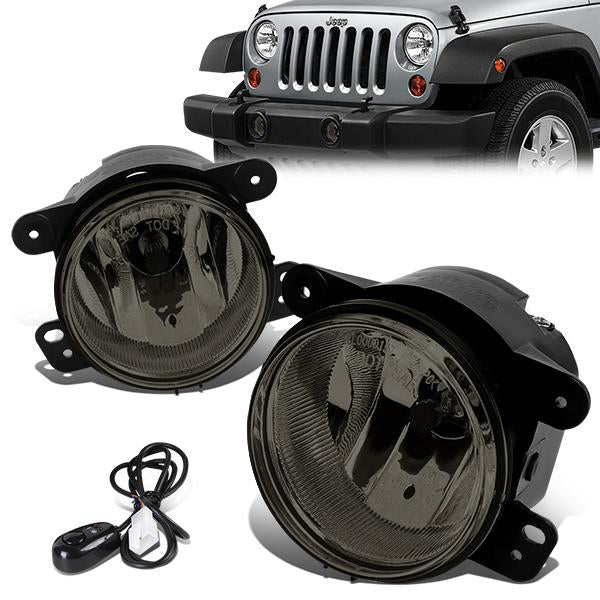 DNA Motoring, 05-10 Chrysler 300 PT Cruiser Journey 07-18 Jeep Wrangler Smoked Lens Fog Lights - w/Switch