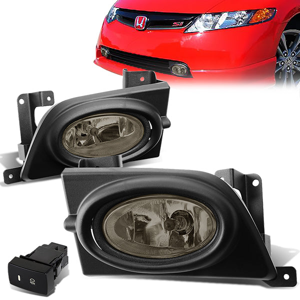 DNA Motoring, 06-08 Honda Civic Sedan Smoked Lens Fog Lights - w/Bezel+Switch+Bulbs