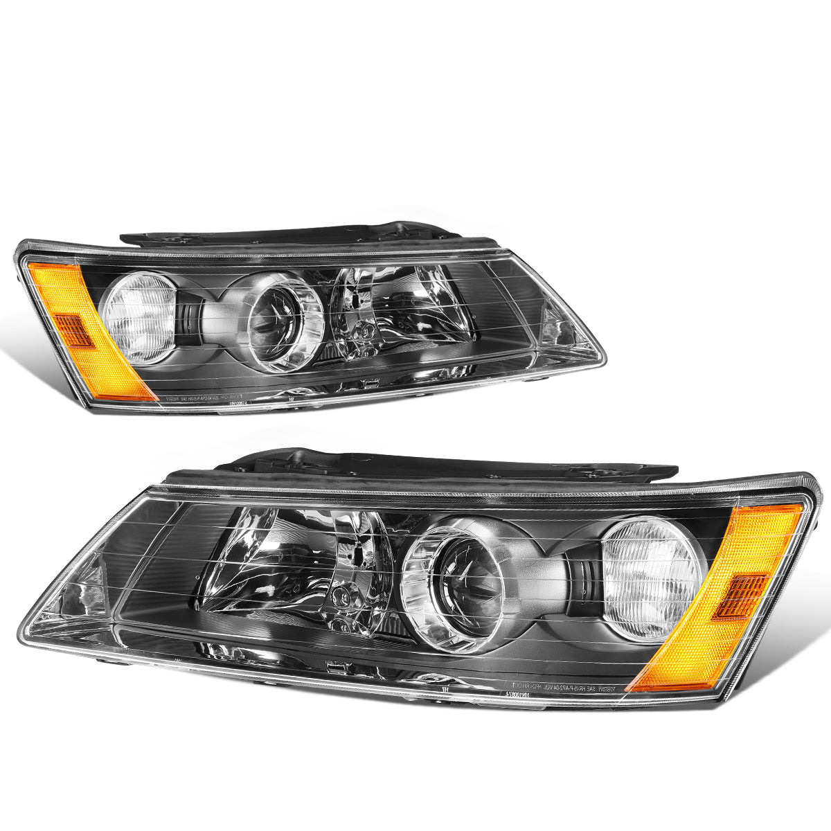 DNA Motoring, 06-08 Hyundai Sonata Projector Headlights - Black Housing Amber Corner