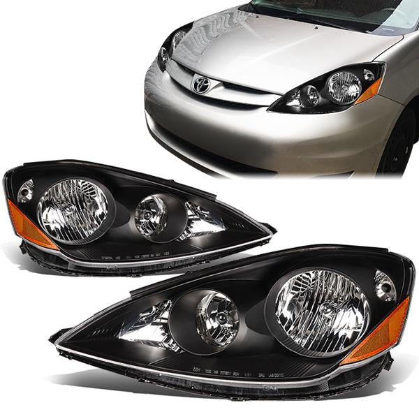 DNA Motoring, 06-10 Toyota Sienna Headlights - Black Housing Amber Corner