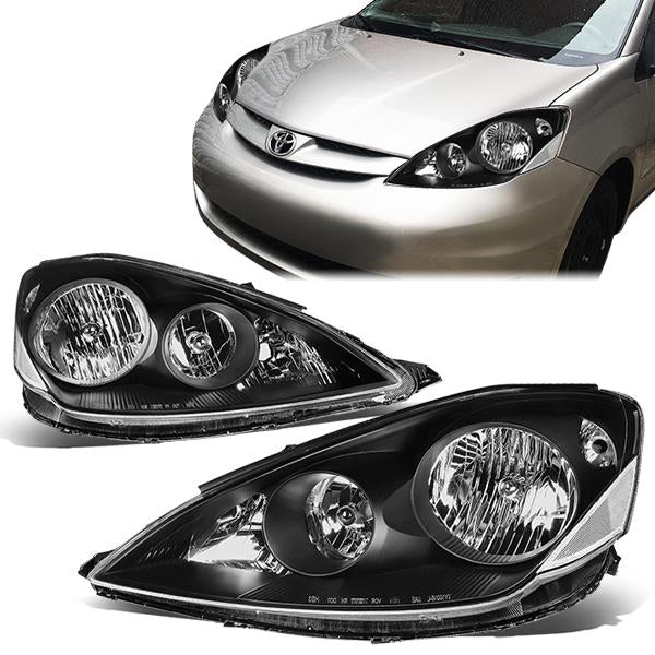 DNA Motoring, 06-10 Toyota Sienna Headlights - Black Housing Clear Corner