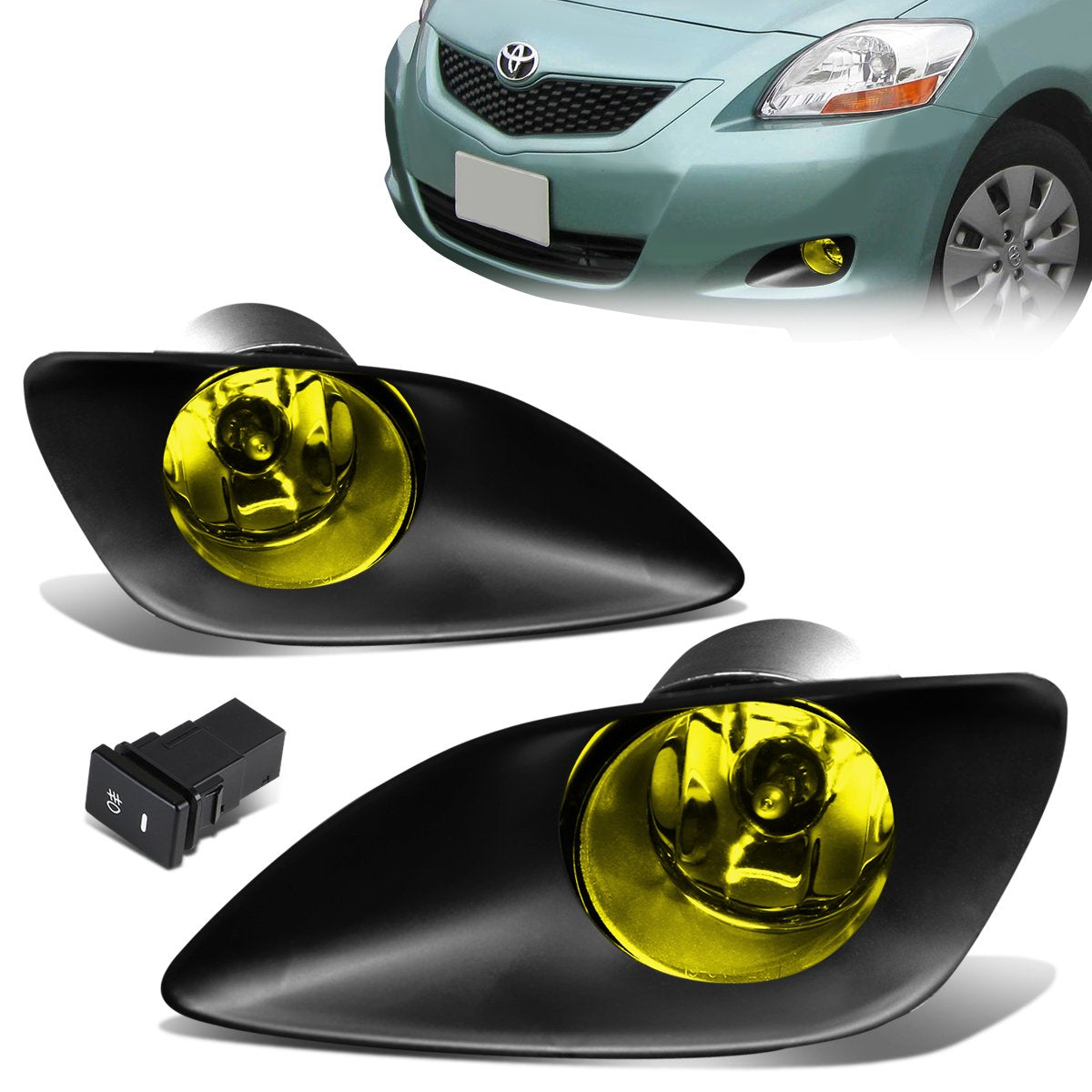 DNA Motoring, 06-11 Toyota Yaris Sedan Amber Lens Fog Lights - w/Bezel+Switch+Bulbs