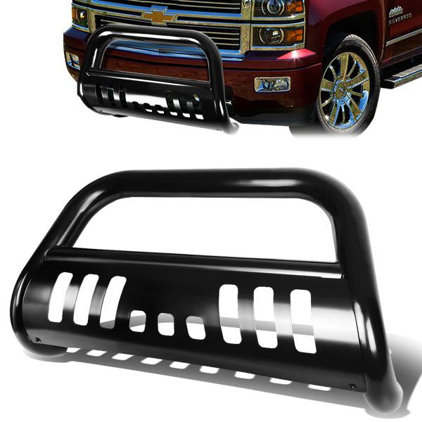 CAAP, 07-10 Chevy Silverado GMC Sierra 2500HD 3500HD Bull Bar w/Skid Plate - Stainless Steel - Black