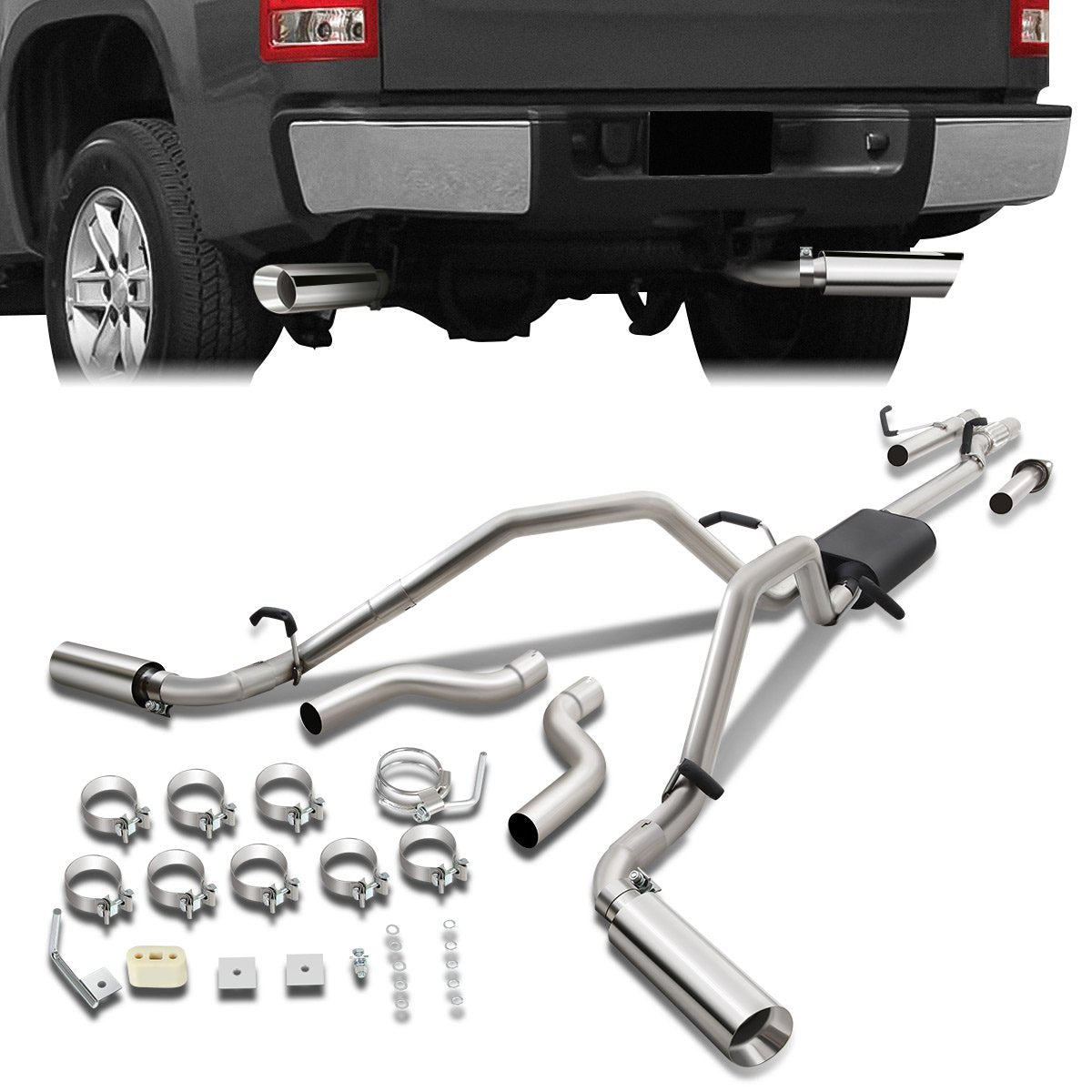 J2 Engineering, 07-13 Chevy Silverado GMC Sierra 1500 Cat-Back Exhaust System w/4 in. OD Stainless Steel Muffler Tip