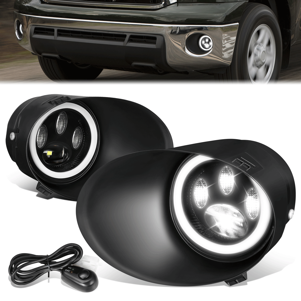 DNA Motoring, 07-13 Toyota Tundra / 05-11 Tacoma Clear Lens Projector LED Fog Lights (Switch Included)