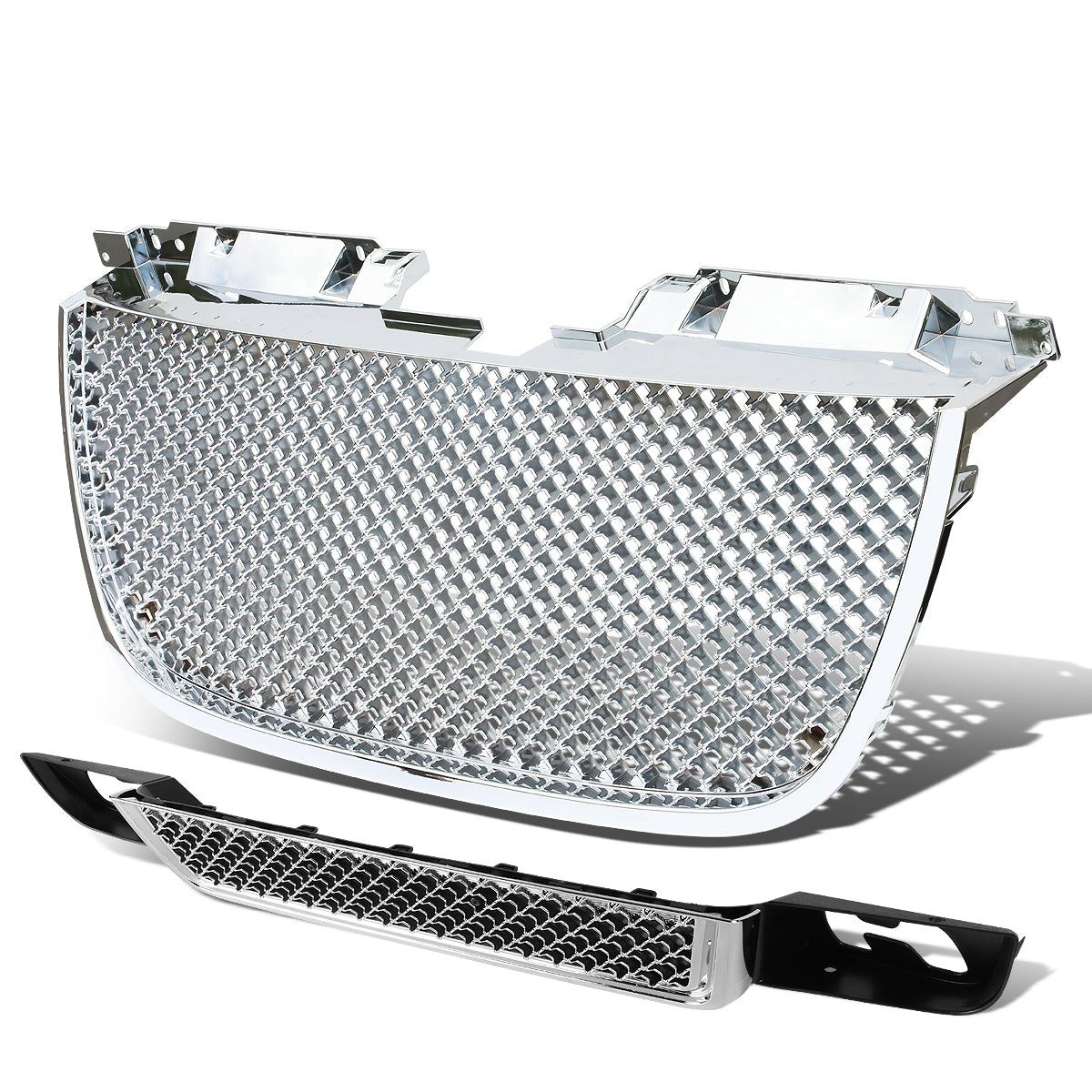 CAAP, 07-14 GMC Yukon XL 1500 2500 Front Upper+Lower Bumper Grille - Badgeless - Chrome