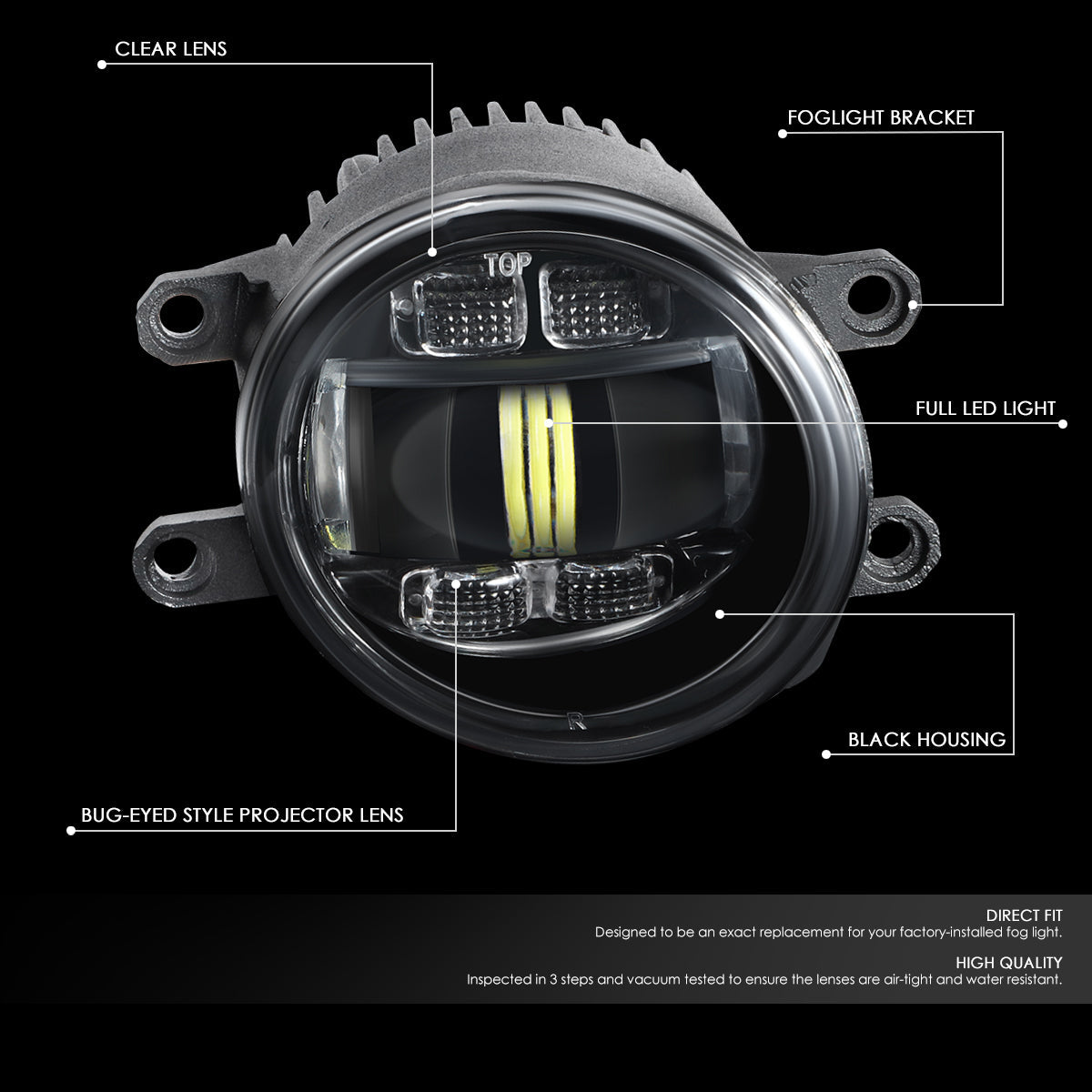 DNA Motoring, 07-14 Toyota Camry Corolla/ 11-15 Lexus IS250 IS350 LED Projector Fog Lights (Clear Lens)