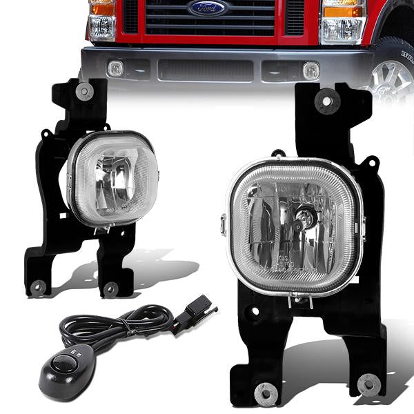 DNA Motoring, 08-10 Ford F250 F350 F450 F550 Super Duty Clear Lens Fog Lights - w/Switch+Bulbs