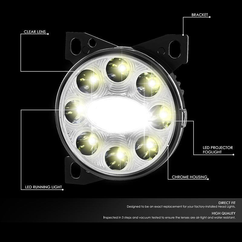 DNA Motoring, 08-20 Kenworth T660 Peterbilt 579/ 587 Pair LED Projector Fog Light (Chrome Housing)