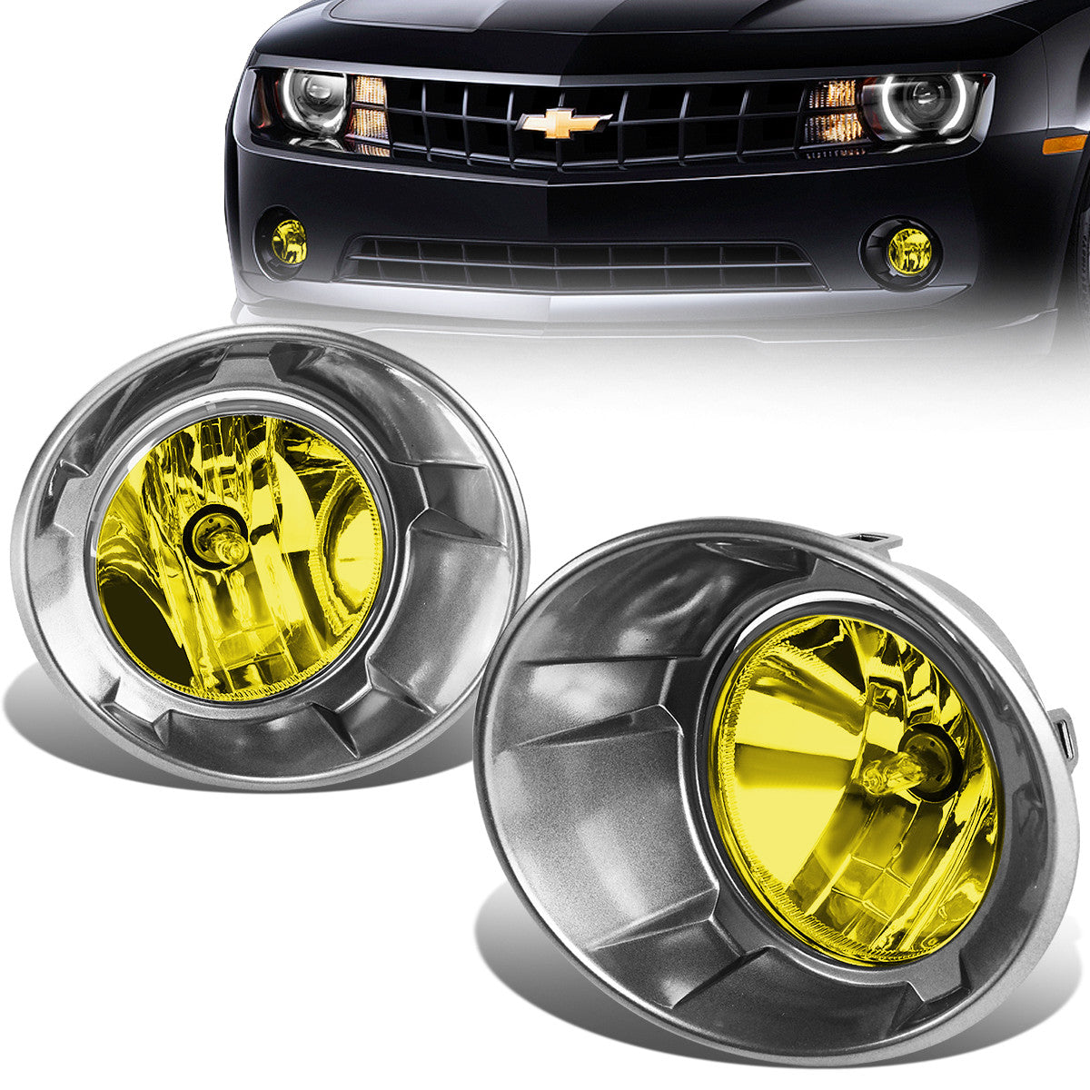 DNA Motoring, 10-13 Chevy Camaro Amber Lens Front Driving Fog Lights - with Light Bulbs