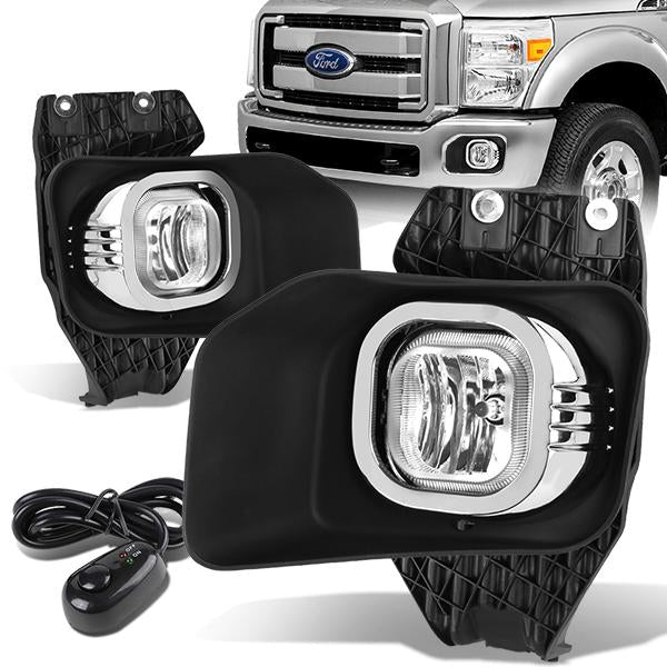 DNA Motoring, 11-16 Ford F250 F350 F450 F550 Super Duty Clear Lens Fog Lights - w/Bezel+Switch+Bulbs