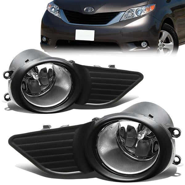 DNA Motoring, 11-17 Toyota Sienna Clear lens Fog Lights - w/Bezel+Light Bulbs