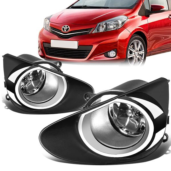 DNA Motoring, 12-14 Toyota Yaris Hatchback Clear Lens Fog Lights - w/Bezel+Switch+Bulbs