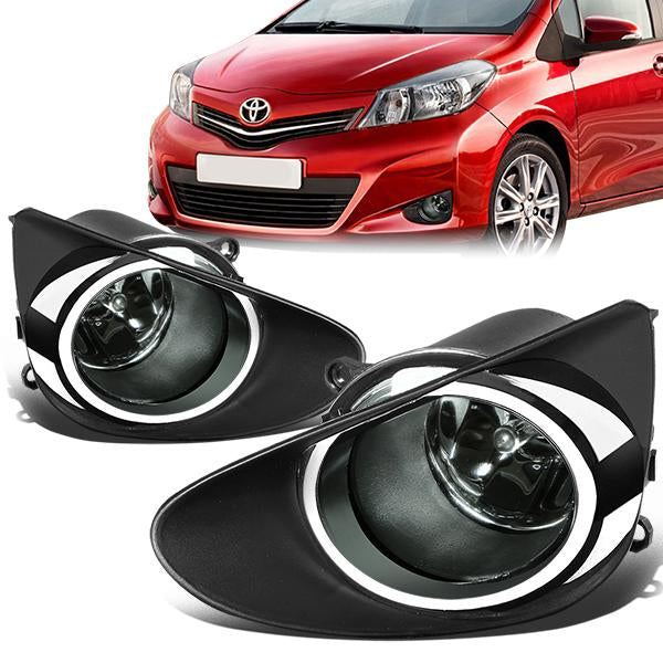 DNA Motoring, 12-14 Toyota Yaris Hatchback Smoked Lens Fog Lights - w/Bezel+Switch+Bulbs