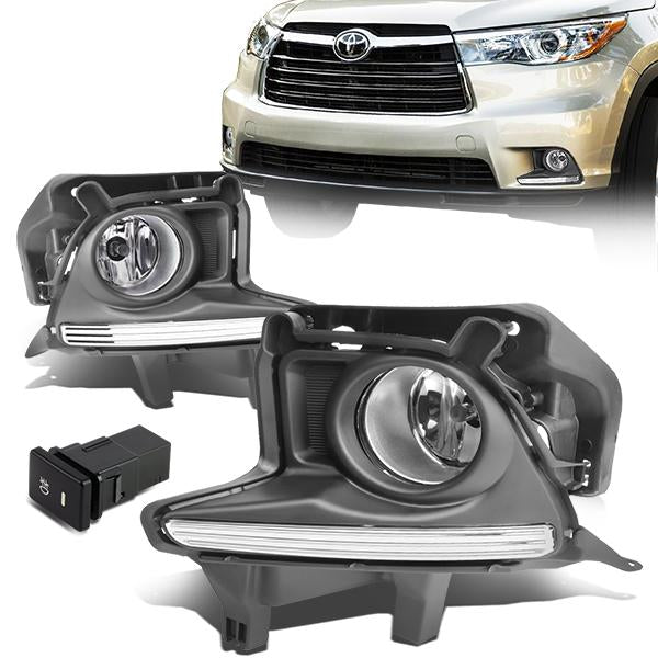 DNA Motoring, 14-16 Toyota Highlander Clear Lens Fog Lights - w/Bezel+Switch+Bulbs