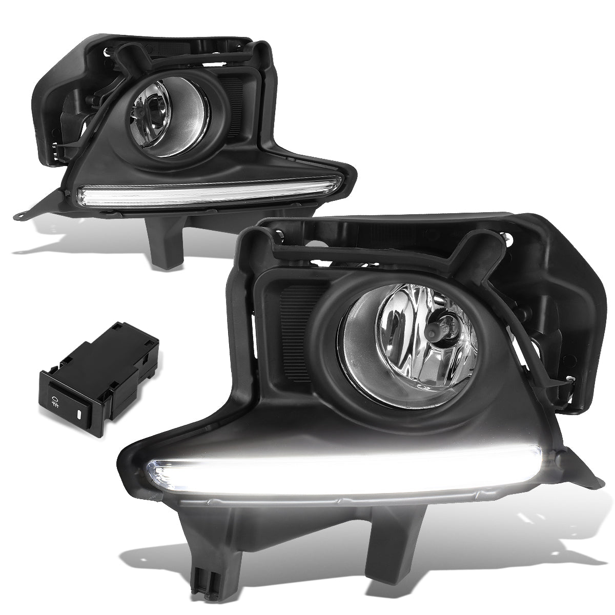 DNA Motoring, 14-16 Toyota Highlander LED DRL Bar Clear Lens Fog Lights - w/Bezel+Switch+Bulbs