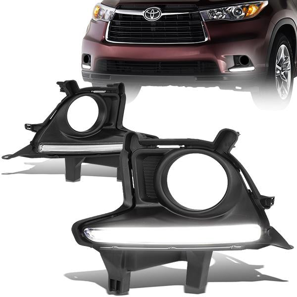 DNA Motoring, 14-16 Toyota Highlander LED DRL Bar Clear lens Fog Lights - w/Bezel+Bulbs