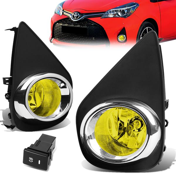 DNA Motoring, 15-16 Toyota Yaris Hatchback Amber Lens Fog Lights - w/Bezel+Switch+Bulbs