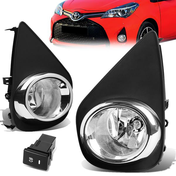 DNA Motoring, 15-16 Toyota Yaris Hatchback Clear Lens Fog Lights - w/Bezel+Switch+Bulbs