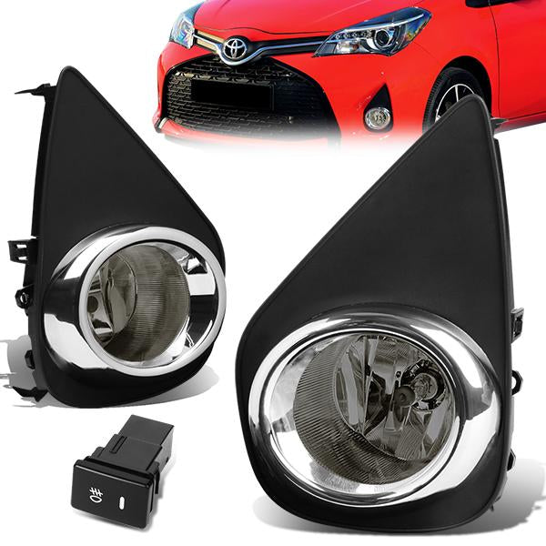 DNA Motoring, 15-16 Toyota Yaris Hatchback Smoked Lens Fog Lights - w/Bezel+Switch+Bulbs