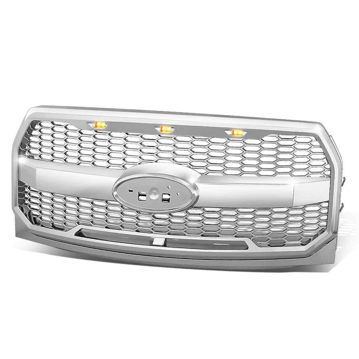 CAAP, 15-17 Ford F-150 Front Grille+LED - Honeycomb Mesh - Chrome