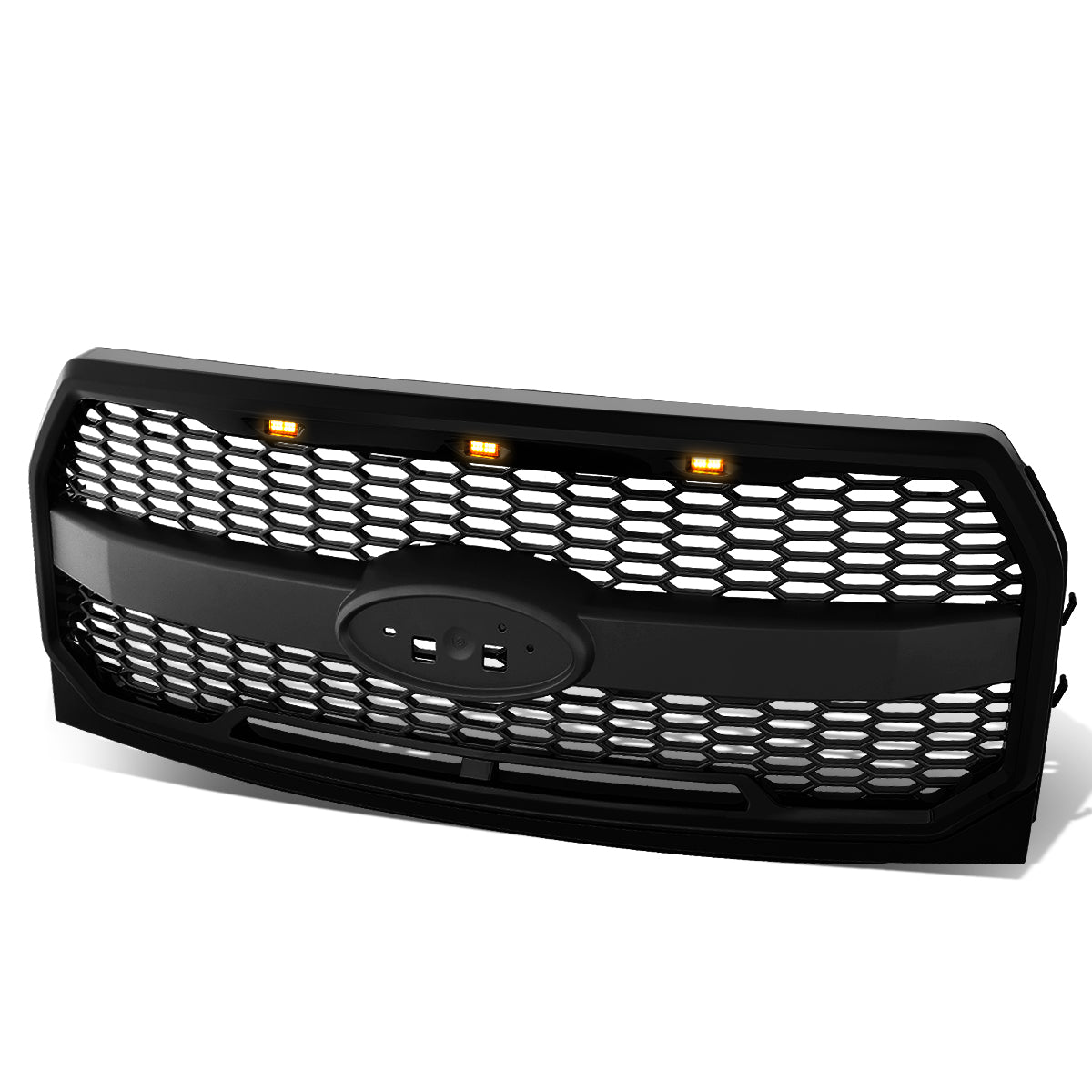 CAAP, 15-17 Ford F-150 Front Grille+LED - Honeycomb Mesh - Matte Black