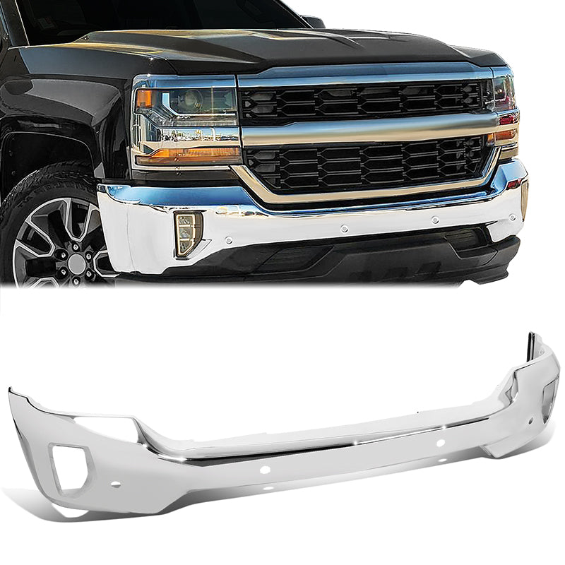 CAAP, 16-19 Chevy Silverado 1500 LD Front Bumper Face Bar with Parking Sensor & Fog Light Holes - Chrome