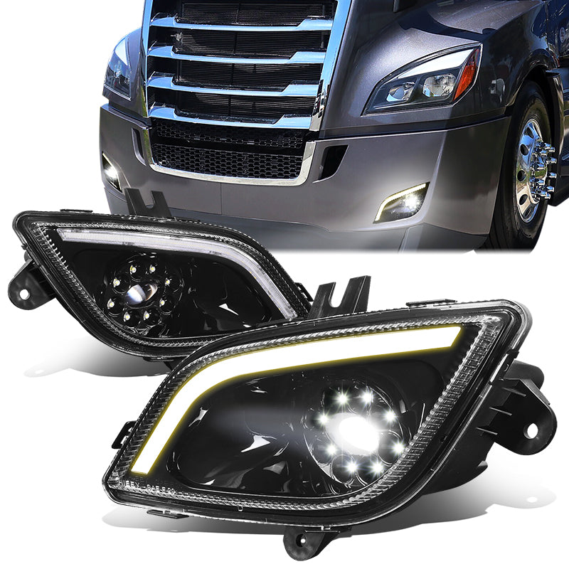 DNA Motoring, 18-22 Freightliner Cascadia Black Housing 3D LED Projector Fog Lights