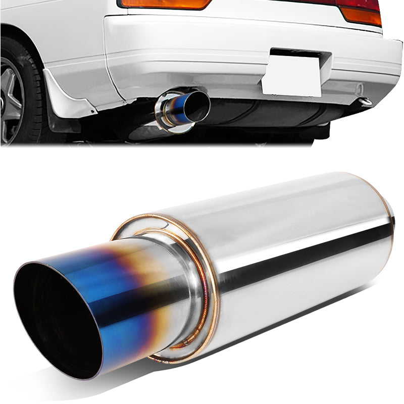 J2 Engineering, 2 in. Inlet 3 in. Diagonal Cut Blue Burnt Exhaust Muffler Tip - Stainless Steel