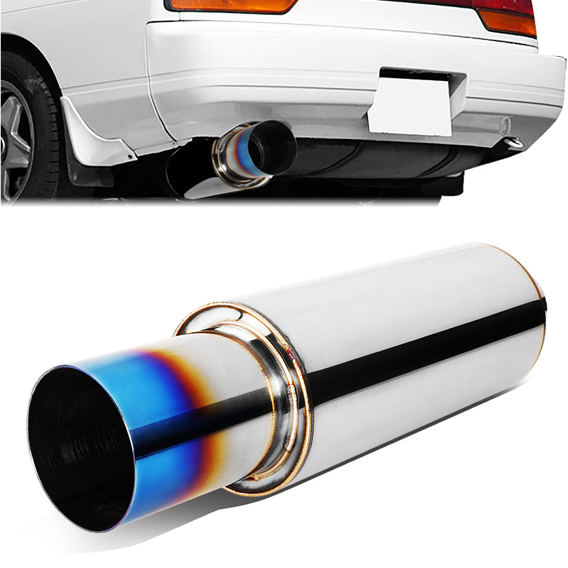 J2 Engineering, 2 in. Inlet 3 in. Round Burnt Titanium Straight Exhaust Muffler Tip - Stainless Steel