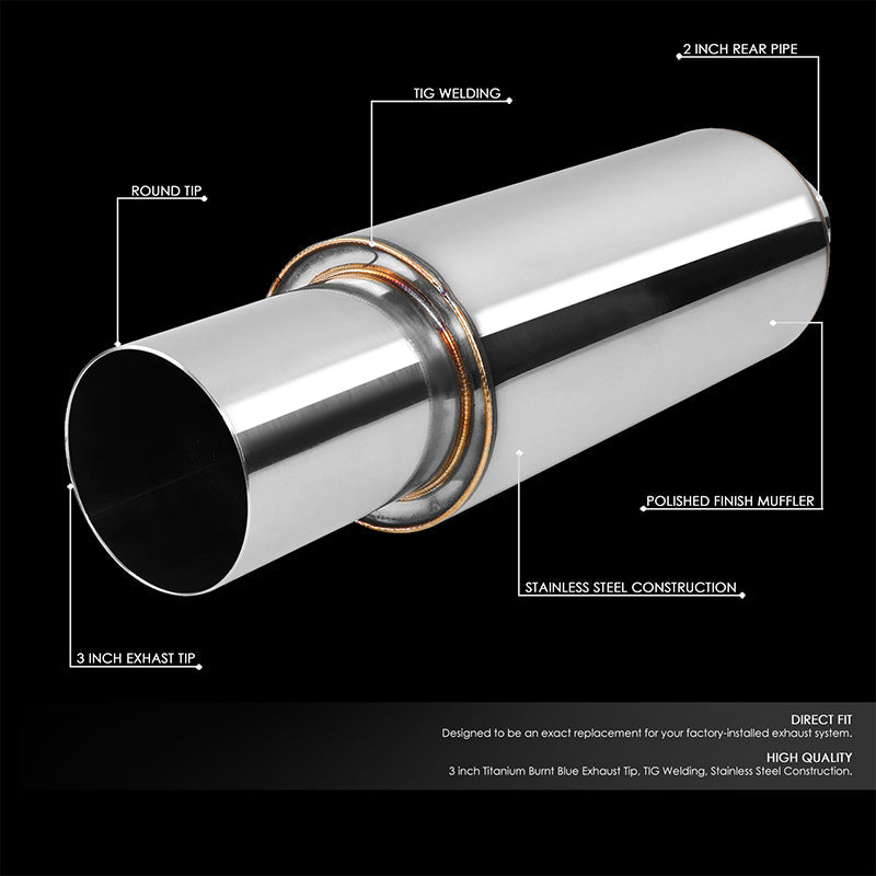 J2 Engineering, 2 in. Inlet 3 in. Round Straight Exhaust Muffler Tip - Polished Stainless Steel