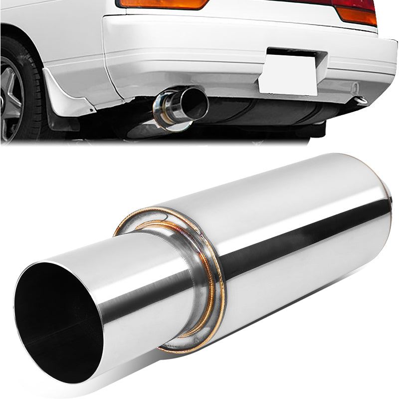 J2 Engineering, 2 in. Inlet 3 in. Round Straight Exhaust Muffler Tip - Polished Stainless Steel