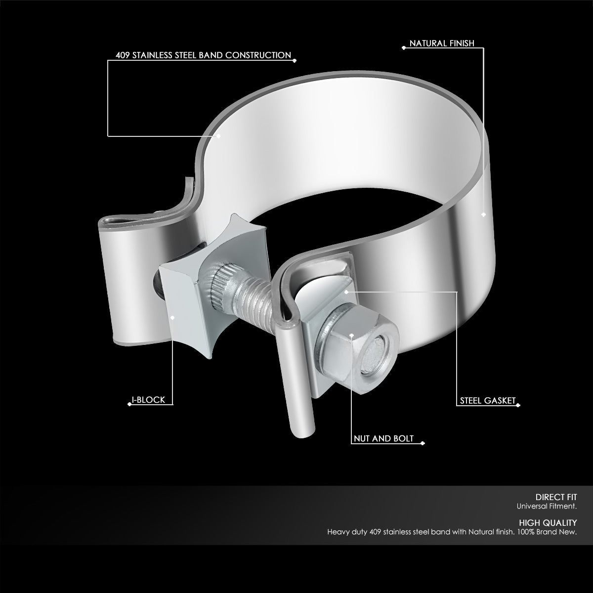 CAAP, 2.25" ID Narrow Exhaust Band Clamp (Stainless Steel)