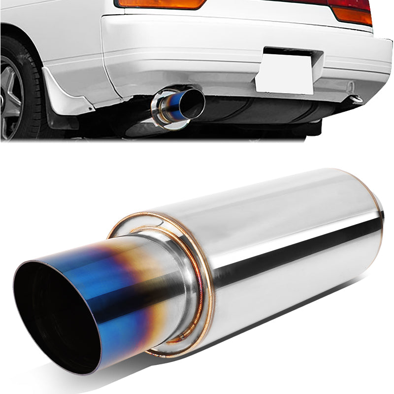 J2 Engineering, 2.25 in. Inlet 3 in. Diagonal Cut Blue Burnt Exhaust Muffler Tip - Stainless Steel