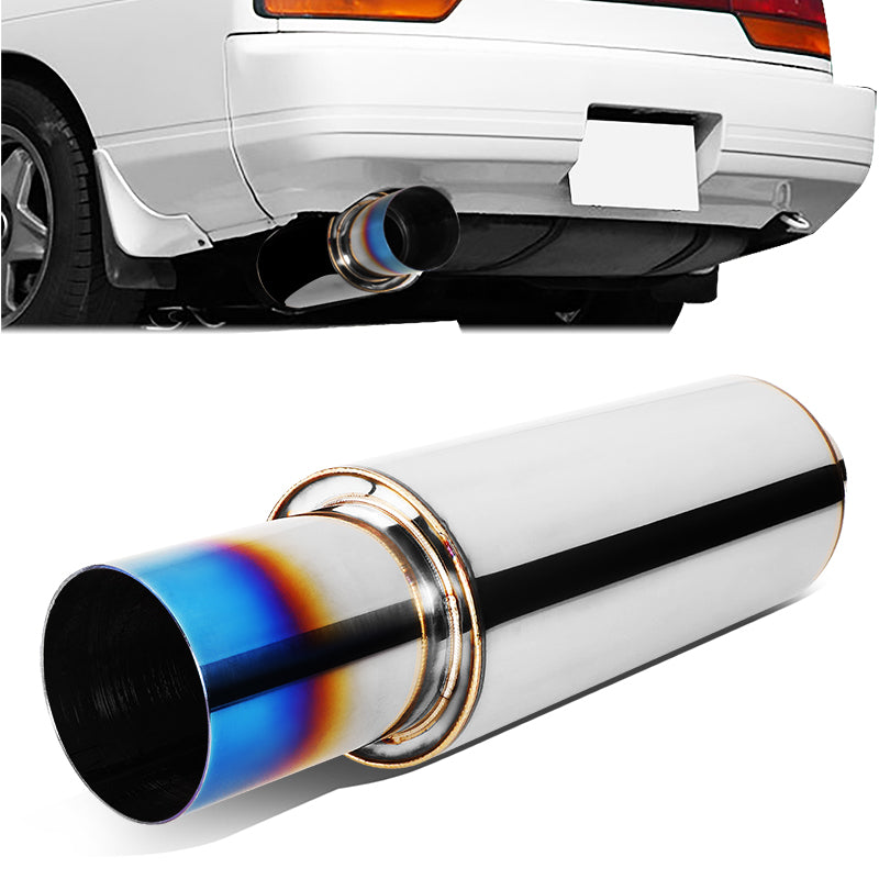 J2 Engineering, 2.25 in. Inlet 3 in. Round Blue Burnt Exhaust Muffler Tip - Stainless Steel