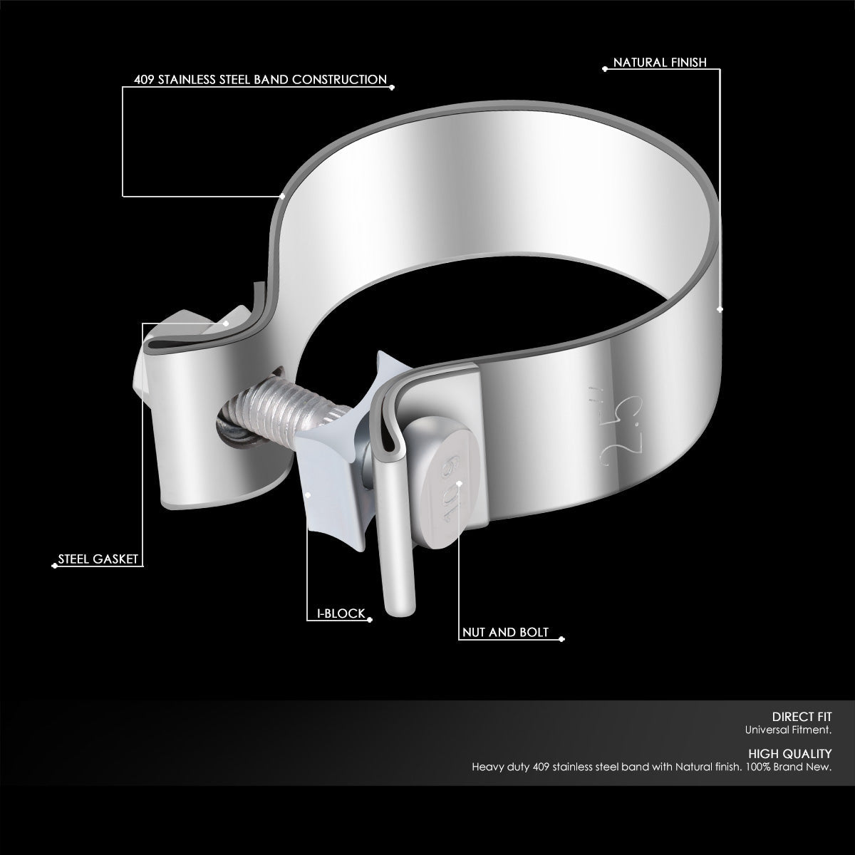 CAAP, 2.5" ID Narrow Exhaust Band Clamp (Stainless Steel)