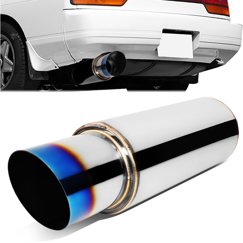 J2 Engineering, 2.5 in. Inlet 4 in. Diagonal Cut Blue Burnt Exhaust Muffler Tip - Stainless Steel