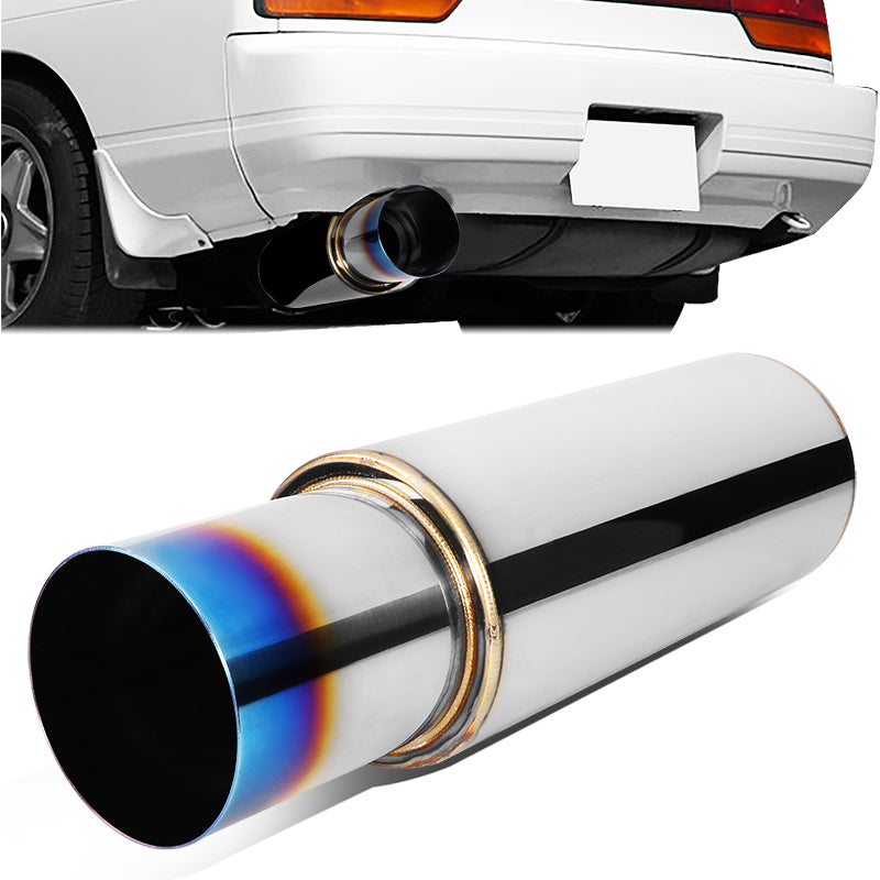 J2 Engineering, 2.5 in. Inlet 4 in. Round Blue Burnt Exhaust Muffler Tip - Stainless Steel