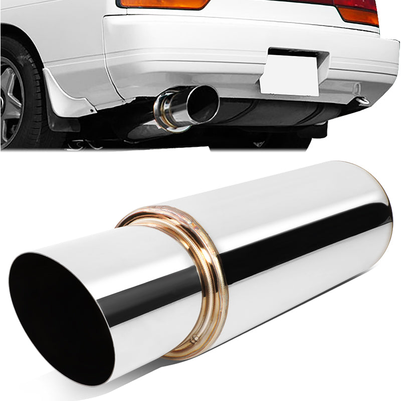 J2 Engineering, 2.5 in. Inlet 4 in. Round Diagonal Cut Exhaust Muffler Tip - Stainless Steel