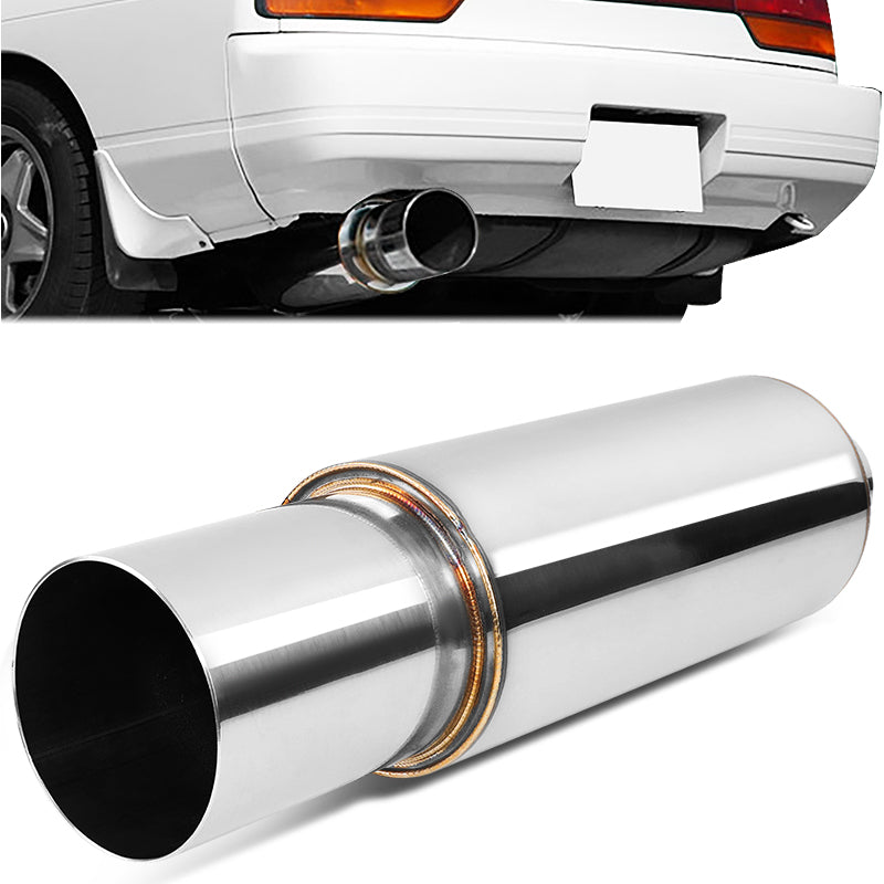 J2 Engineering, 2.5 in. Inlet 4 in. Round Straight Exhaust Muffler Tip - Stainless Steel