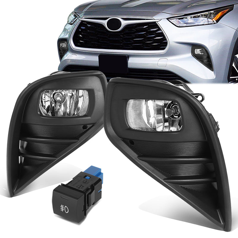 DNA Motoring, 20-22 Toyota Highlander Clear Lens Fog Lights - w/Switch+Bezel