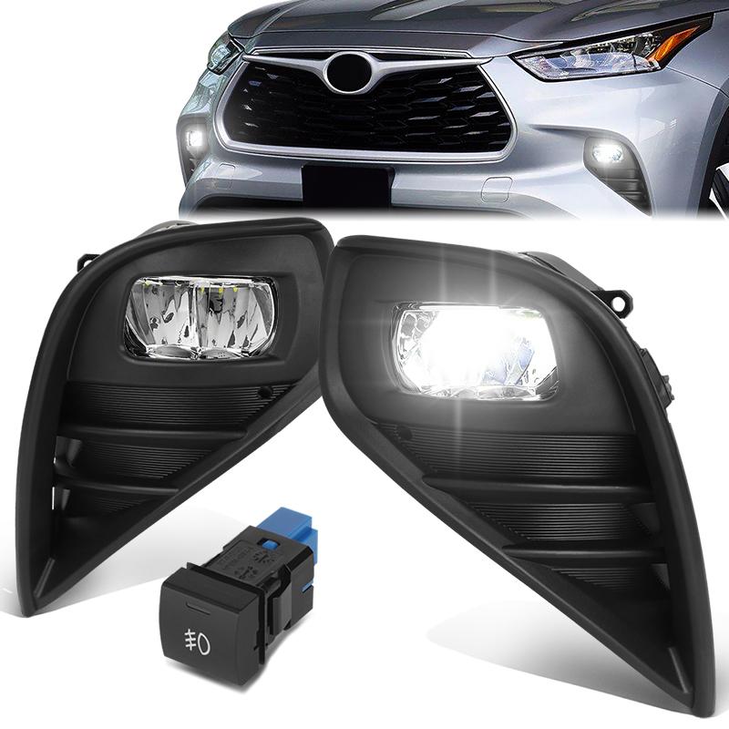 DNA Motoring, 20-22 Toyota Highlander Clear Lens LED Fog Lights - w/Switch+Bezels