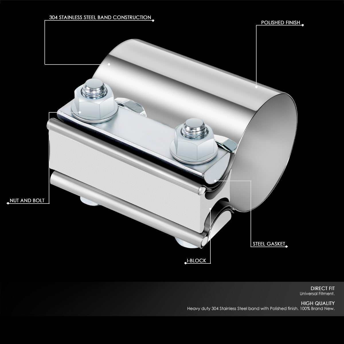 CAAP, 2Pcs 2" ID Butt Joint Exhaust Band Clamp (Stainless Steel)