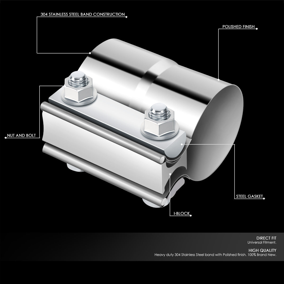 CAAP, 2Pcs 2.25" ID Lap Joint Exhaust Band Clamp (Stainless Steel)