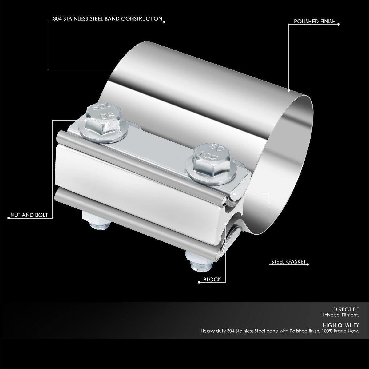 CAAP, 2Pcs 2.5" ID Butt Joint Exhaust Band Clamp (Stainless Steel)