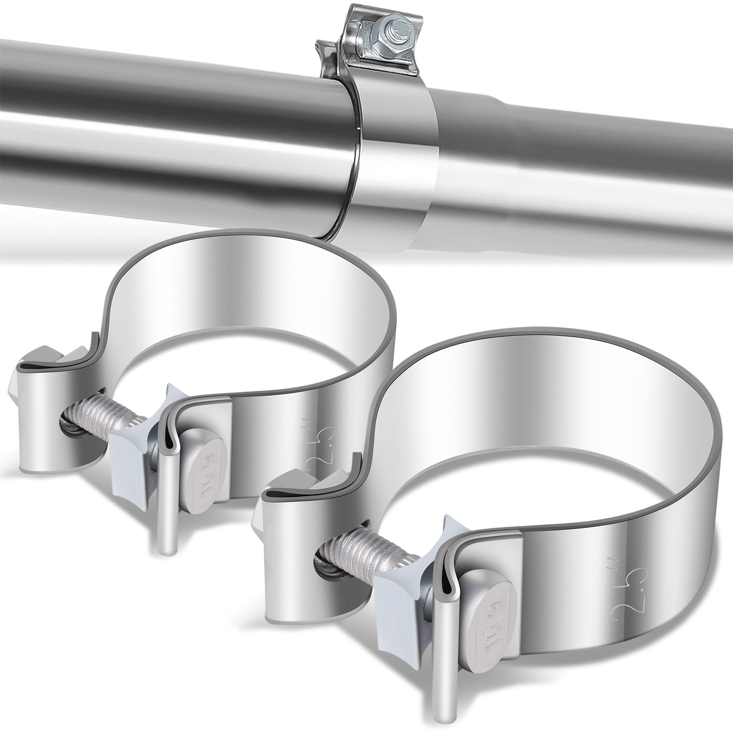 CAAP, 2Pcs 2.5" ID Narrow Exhaust Band Clamp (Stainless Steel)