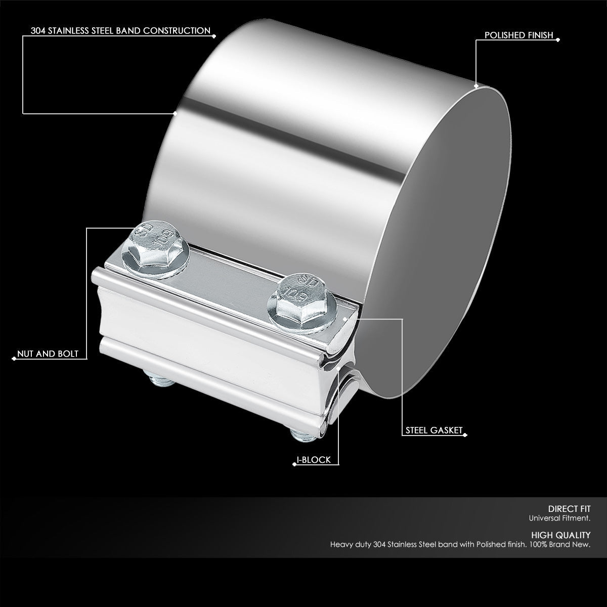 CAAP, 2Pcs 4" ID Butt Joint Exhaust Band Clamp (Stainless Steel)