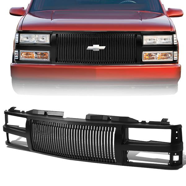 CAAP, 94-00 Chevy C/K 1500 2500 3500 Front Grille - Badgeless Vertical Fence Style - Black